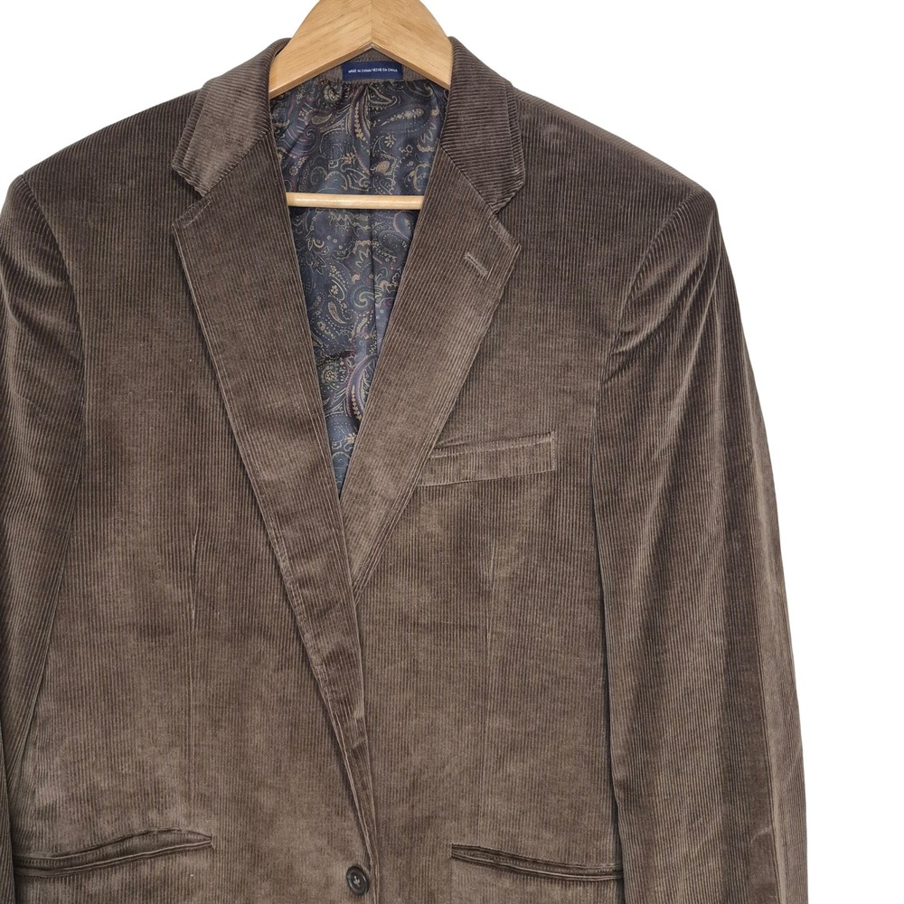 Stafford Essentials Blazer Mens 42R Brown Corduroy Classic Fit Paisley Lining